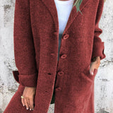 Women's Relaxed-Fit Lapel Coat - Longline Button-Front | Autumn - Red