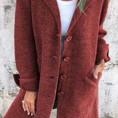 Women's Relaxed-Fit Lapel Coat - Longline Button-Front | Autumn - Red