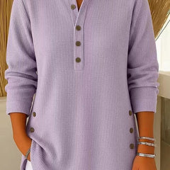 Women's Relaxed-Fit Longline Henley Tunic with Side Buttons | Autumn - Lavender