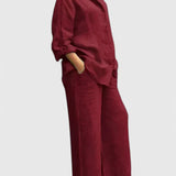 Women's Relaxed Fit Lounge Set - Comfortable Everyday Style | Spring - Burgundy