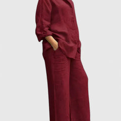 Women's Relaxed Fit Lounge Set - Comfortable Everyday Style | Spring - Burgundy