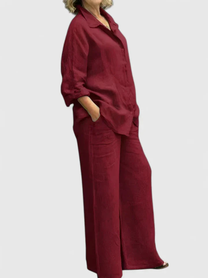 Women's Relaxed Fit Lounge Set - Comfortable Everyday Style | Spring - Burgundy
