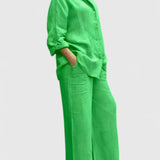 Women's Relaxed Fit Lounge Set - Comfortable Everyday Style | Spring - Deep Green