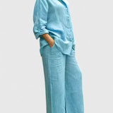 Women's Relaxed Fit Lounge Set - Comfortable Everyday Style | Spring - Lake Blue