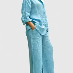 Women's Relaxed Fit Lounge Set - Comfortable Everyday Style | Spring - Lake Blue