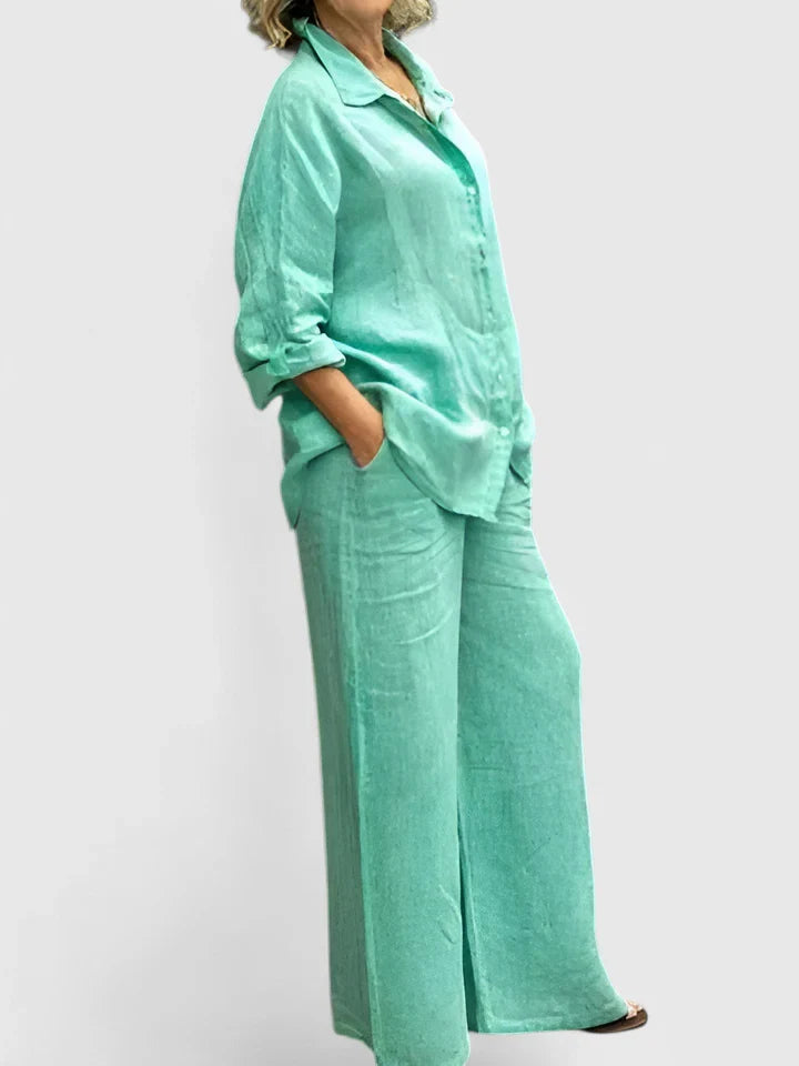 Women's Relaxed Fit Lounge Set - Comfortable Everyday Style | Spring - Light Green