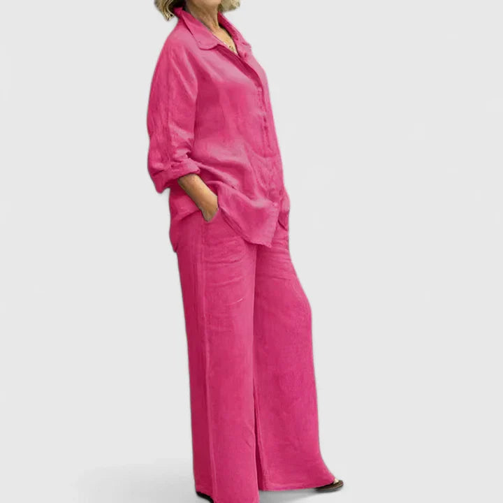 Women's Relaxed Fit Lounge Set - Comfortable Everyday Style | Spring - Rose Red
