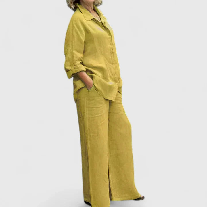 Women's Relaxed Fit Lounge Set - Comfortable Everyday Style | Spring - Yellow