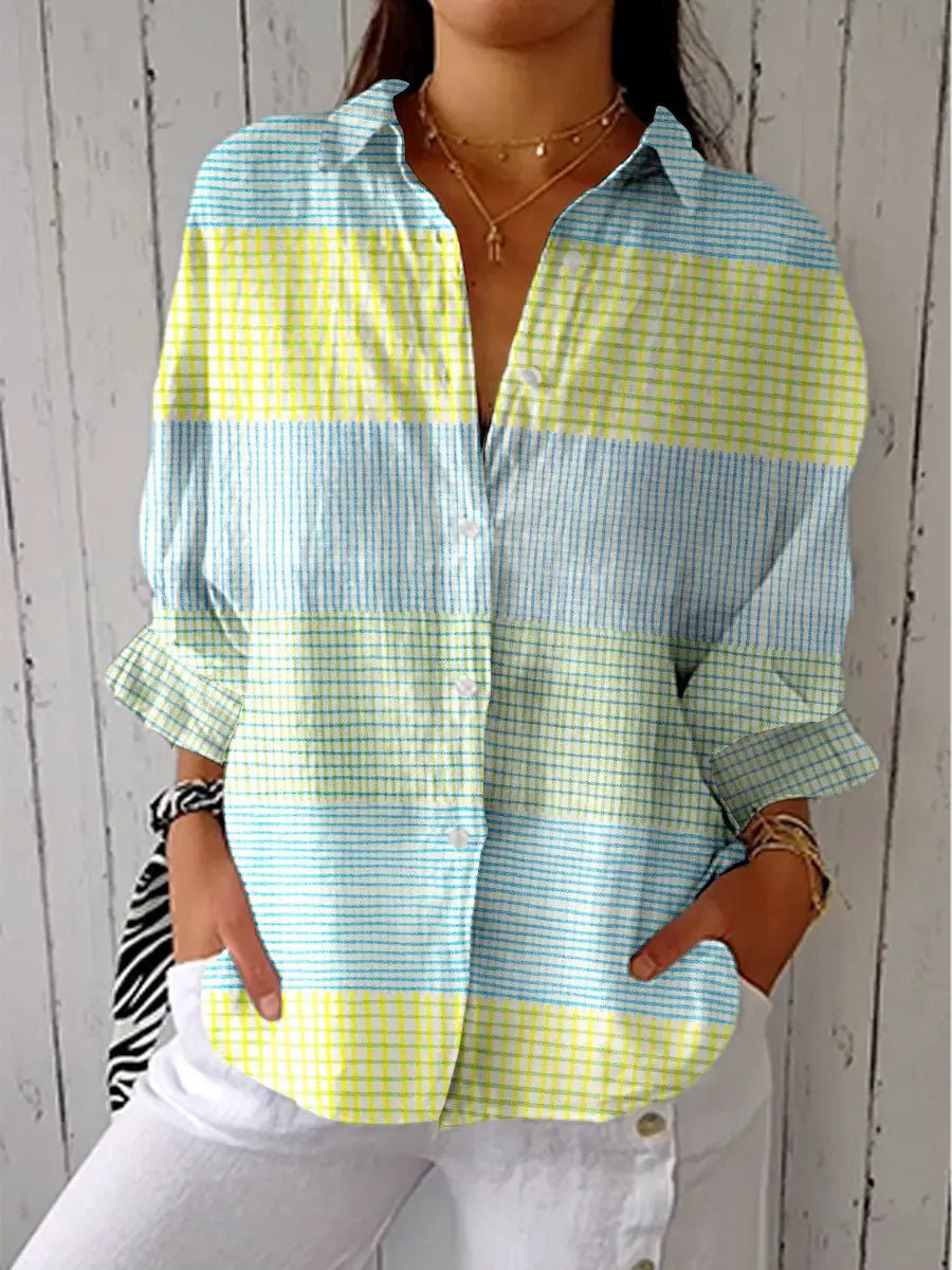 Women's Relaxed-Fit Pastel Grid Button-Front Blouse | Spring - Multicolor