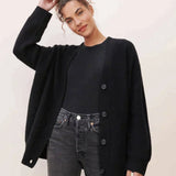 Women's Relaxed-Fit V-Neck Cashmere Cardigan - Button-Front | Autumn - Black