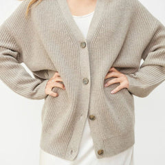 Women's Relaxed-Fit V-Neck Cashmere Cardigan - Button-Front | Autumn