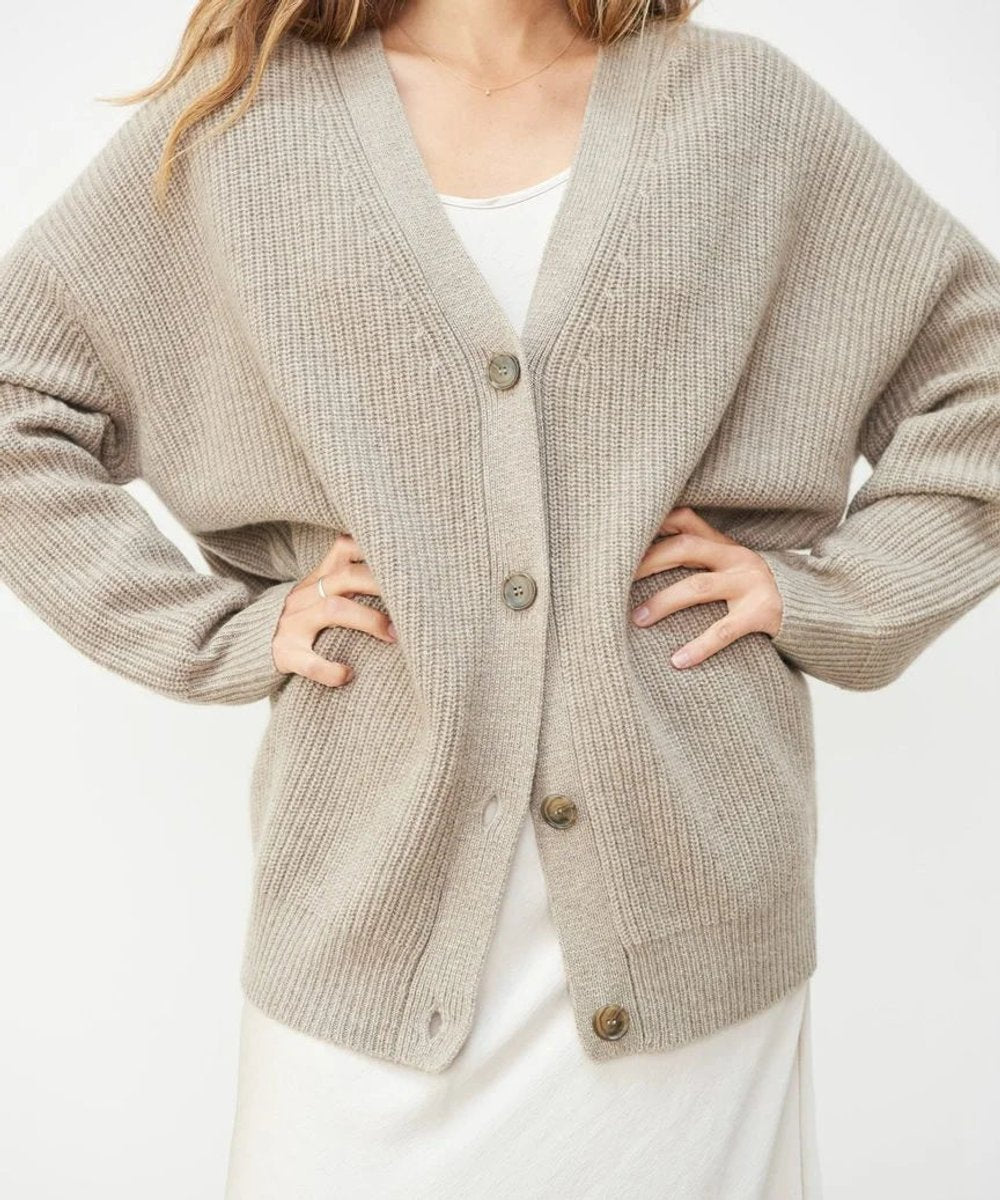 Women's Relaxed-Fit V-Neck Cashmere Cardigan - Button-Front | Autumn