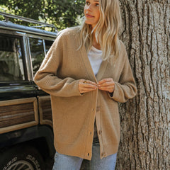 Women's Relaxed-Fit V-Neck Cashmere Cardigan - Button-Front | Autumn