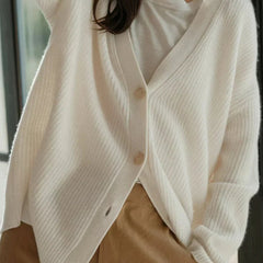 Women's Relaxed-Fit V-Neck Cashmere Cardigan - Button-Front | Autumn