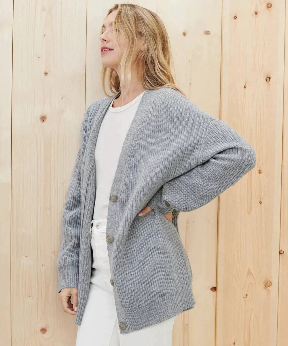 Women's Relaxed-Fit V-Neck Cashmere Cardigan - Button-Front | Autumn