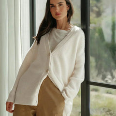 Women's Relaxed-Fit V-Neck Cashmere Cardigan - Button-Front | Autumn - White