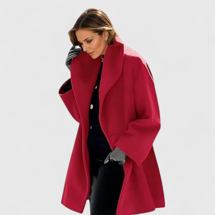 Women's Relaxed Fit Winter Coat - Windproof Elegance - Red
