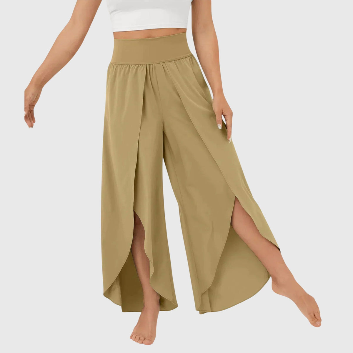 Women's Relaxed Flare Pants - Lightweight Summer Style - Khaki