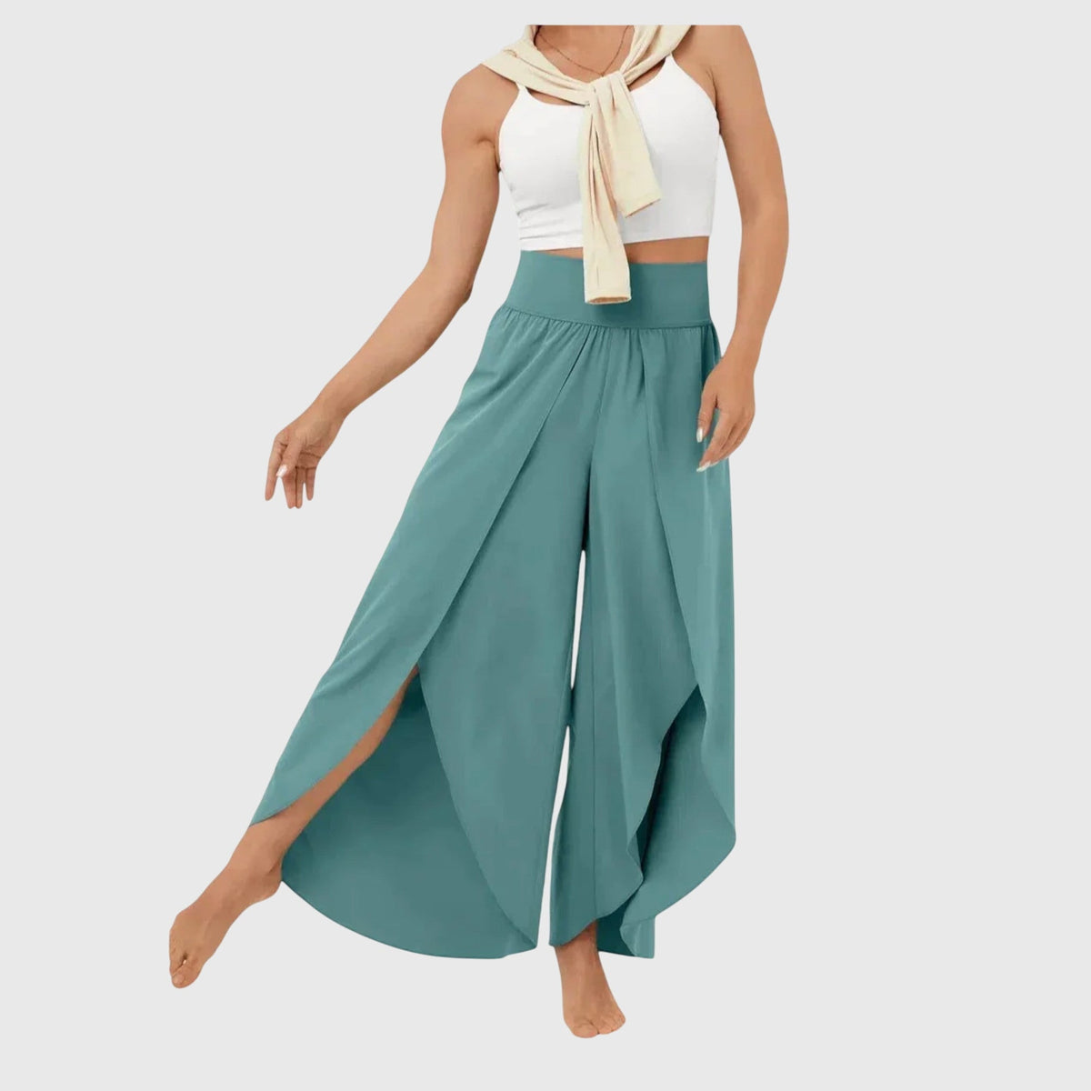 Women's Relaxed Flare Pants - Lightweight Summer Style - Light Blue