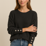 Women's Relaxed Knit Sweater - Timeless Cotton Blend | Autumn - Black
