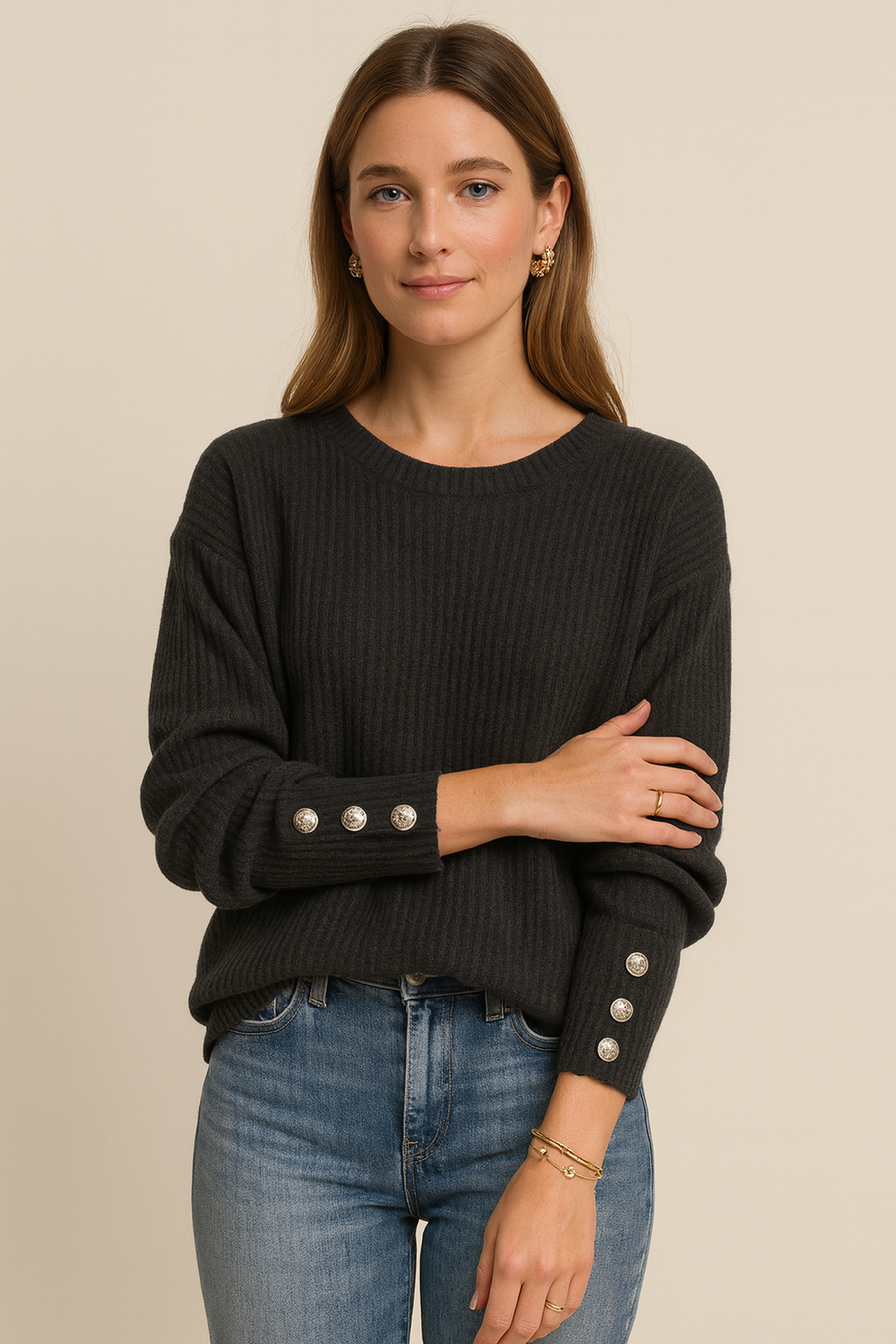Women's Relaxed Knit Sweater - Timeless Cotton Blend | Fall - Black