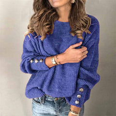 Women's Relaxed Knit Sweater - Timeless Cotton Blend | Autumn - Blue