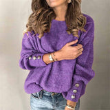 Women's Relaxed Knit Sweater - Timeless Cotton Blend | Autumn - Purple