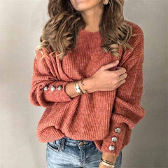 Women's Relaxed Knit Sweater - Timeless Cotton Blend | Autumn - Red