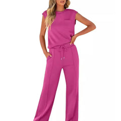 Women's Relaxed Lounge Set - Effortless Comfort | Spring - Rose Red