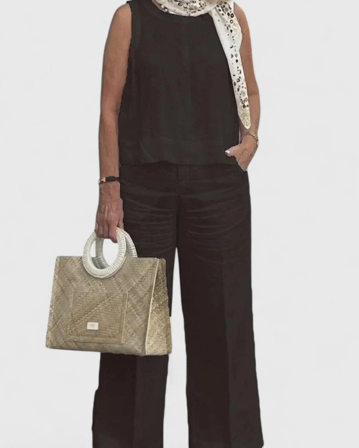 Women's Relaxed Two-Piece Set - Sleeveless Top & Bottoms | Summer - Black