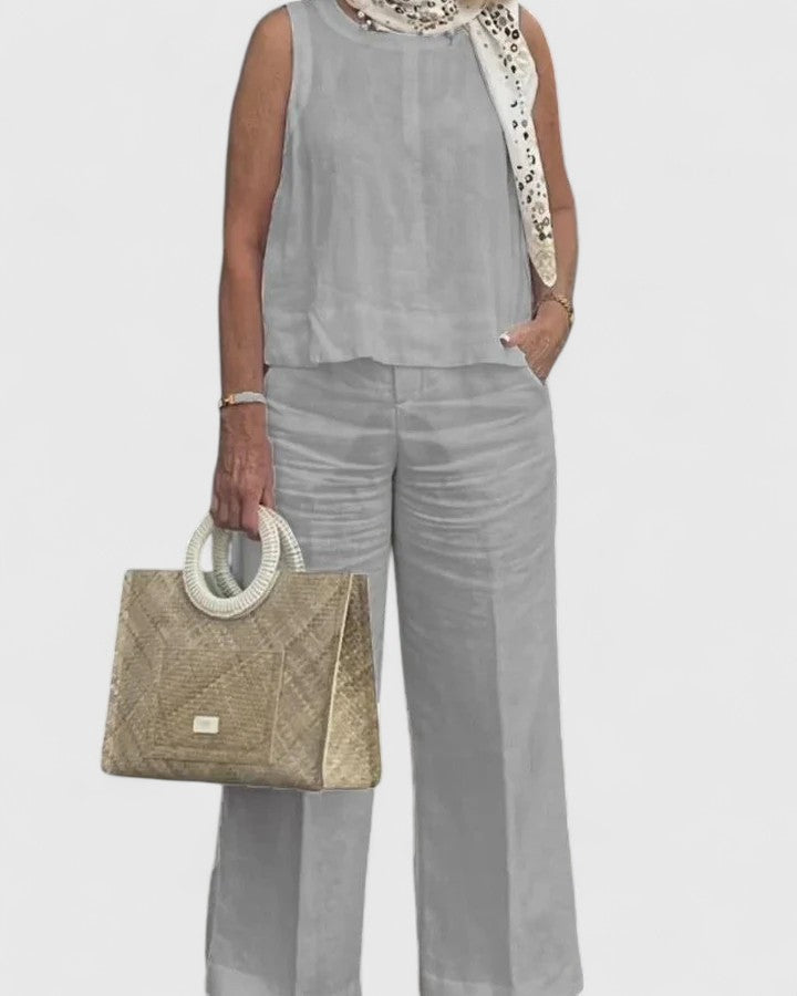 Women's Relaxed Two-Piece Set - Sleeveless Top & Bottoms | Summer - Grey