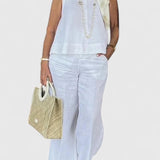 Women's Relaxed Two-Piece Set - Sleeveless Top & Bottoms | Summer - White