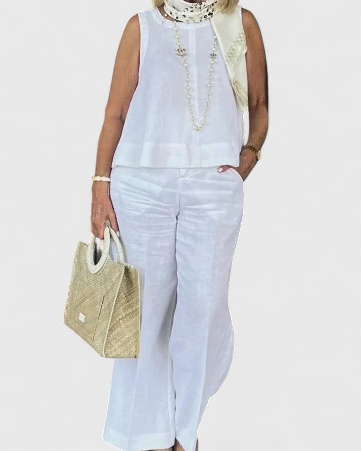 Women's Relaxed Two-Piece Set - Sleeveless Top & Bottoms | Summer - White