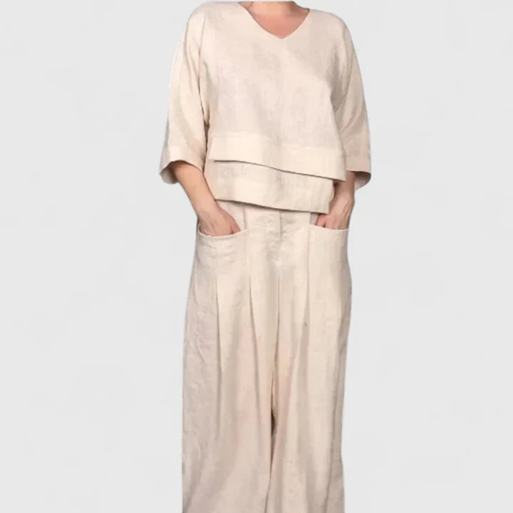 Women's Relaxed Two-Piece Set - Soft Comfort Top & Pants | Spring - Apricot