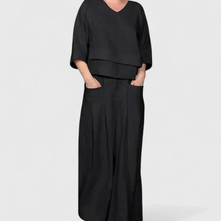 Women's Relaxed Two-Piece Set - Soft Comfort Top & Pants | Spring - Black