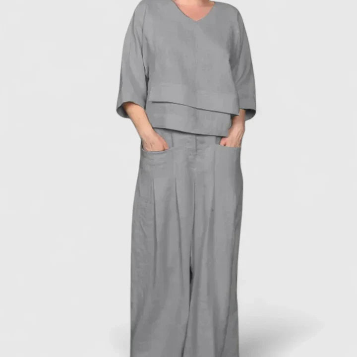 Women's Relaxed Two-Piece Set - Soft Comfort Top & Pants | Spring - Gray