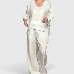 Women's Relaxed Two-Piece Set - Soft Comfort Top & Pants | Spring - White