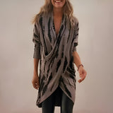 Women's Relaxed V-Neck Abstract Print Draped Tunic | Autumn - S