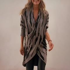 Women's Relaxed V-Neck Abstract Print Draped Tunic | Autumn - S