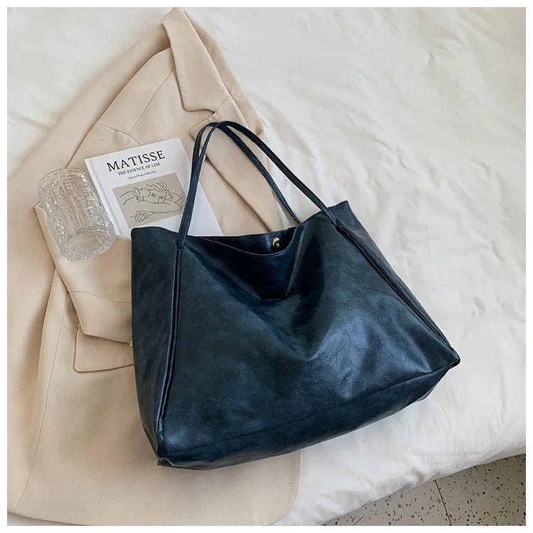 Women's Retro Large-Capacity PU Leather Tote Bag - Brown