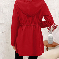 Women's Reversible Leopard Print Hooded Zip-Up Jacket - Red & Animal P