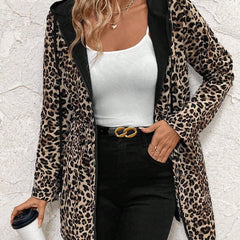 Women's Reversible Leopard Print Hooded Zip-Up Jacket - Red & Animal P