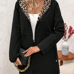 Women's Reversible Leopard Print Hooded Zip-Up Jacket - Red & Animal P