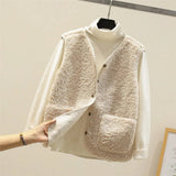 Women's Reversible Sherpa Fleece Button-Front Puffer Vest | Autumn - Beige