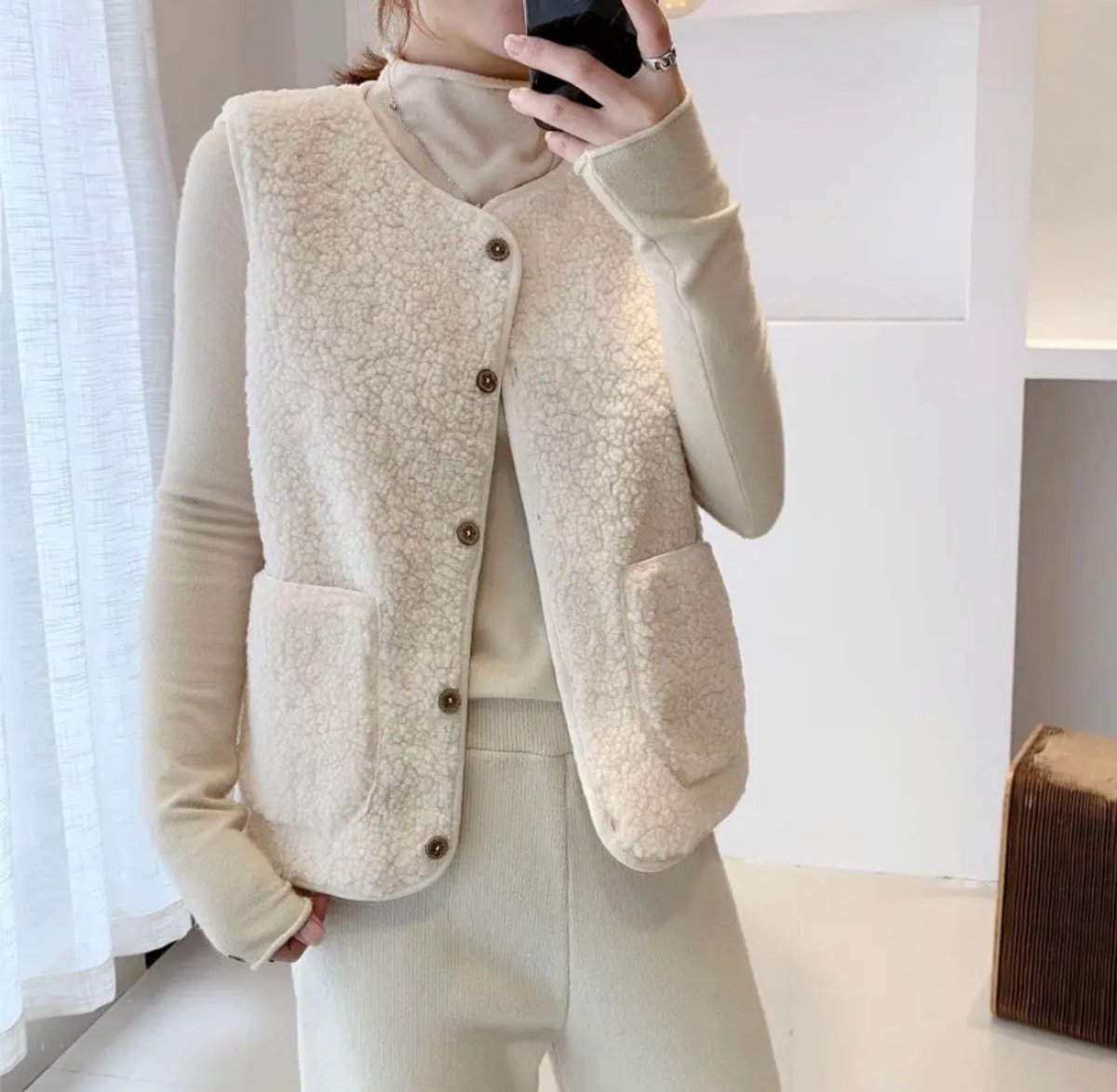 Women's Reversible Sherpa Fleece Button-Front Puffer Vest | Autumn