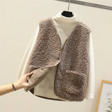 Women's Reversible Sherpa Fleece Button-Front Puffer Vest | Autumn - Khaki