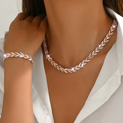Women's Rhinestone Fish Tail Necklace & Bracelet Set - Rose Gold
