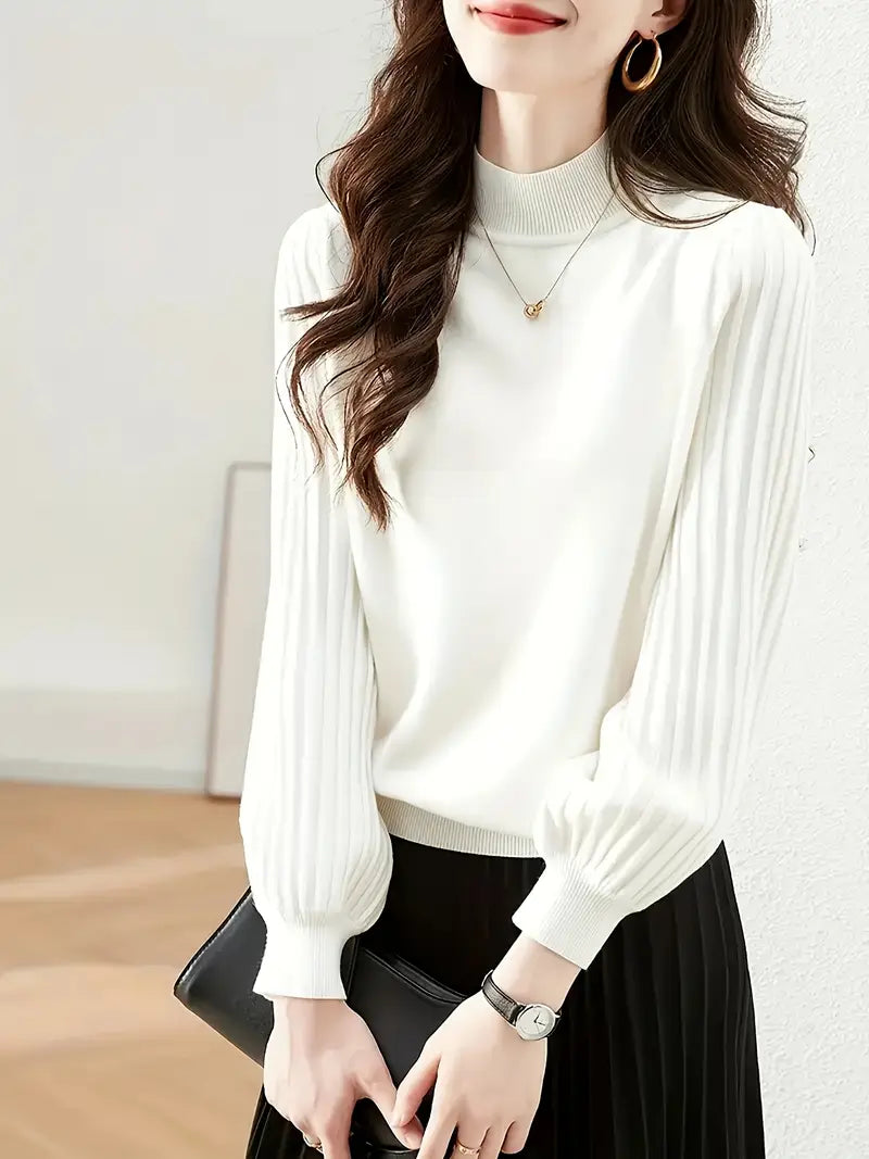 Women's Ribbed Sweater | High Neck | Puffed Sleeves | Winter