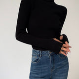 Women's Ribbed Turtleneck Lightweight Knit Sweater | Autumn - Black