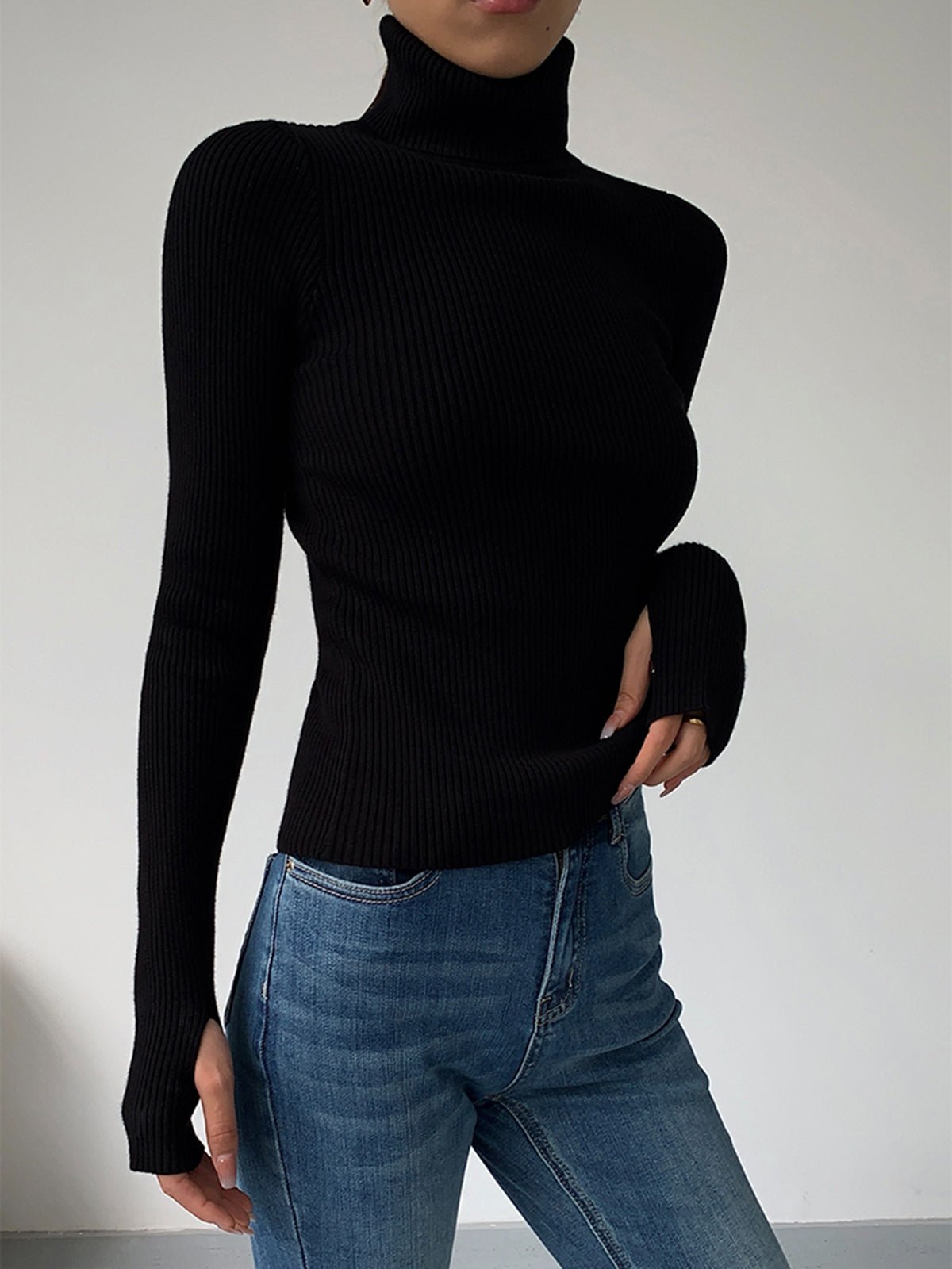 Women's Ribbed Turtleneck Lightweight Knit Sweater | Autumn